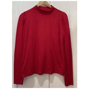 Loft Puff Sleeve Mock Neck Tango Red Long Sleeve Top Size Medium